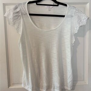 LC Lauren Conrad White Eyelet Flutter Sleeve Tank Top